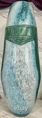 Massive Legras French Art Deco Cameo Glass Vase Geometric Design Mottled Blue