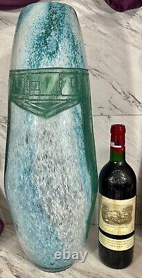 Massive Legras French Art Deco Cameo Glass Vase Geometric Design Mottled Blue