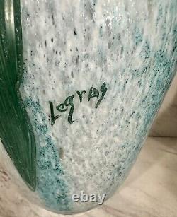 Massive Legras French Art Deco Cameo Glass Vase Geometric Design Mottled Blue