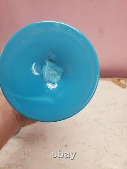 Matching Pair Antique 19th Century French Opaline Art Glass Vase Blue Teal 11