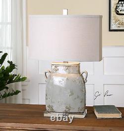 Melizzano 25 Ivory Gray Ceramic French Vase Shape Table Lamp Crystal Foot