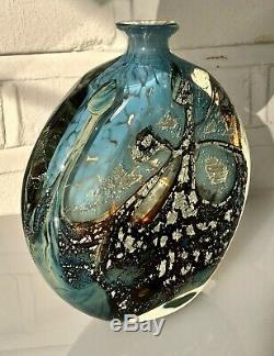 Michele Luzoro Studio Art Glass Large Heavy Bottle Vase Signed Stunning