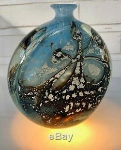 Michele Luzoro Studio Art Glass Large Heavy Bottle Vase Signed Stunning