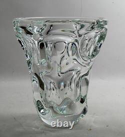 Mid-Century Art Vannes Crystal Vase France Flared Opening Large Dimpled Design