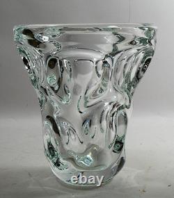 Mid-Century Art Vannes Crystal Vase France Flared Opening Large Dimpled Design