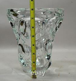 Mid-Century Art Vannes Crystal Vase France Flared Opening Large Dimpled Design
