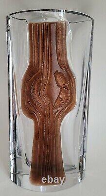 Mid Century Daum Nancy Raised Relief Tree Life French Art Glass Sculptural Vase