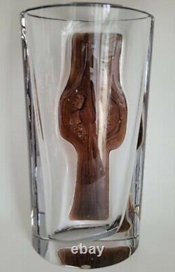 Mid Century Daum Nancy Raised Relief Tree Life French Art Glass Sculptural Vase