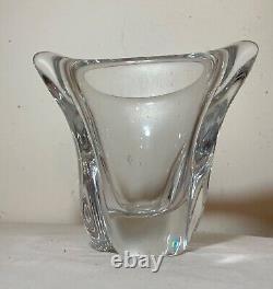 Mint condition vintage handmade signed Daum France clear crystal glass vase