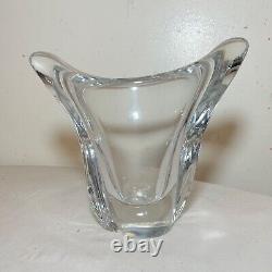 Mint condition vintage handmade signed Daum France clear crystal glass vase