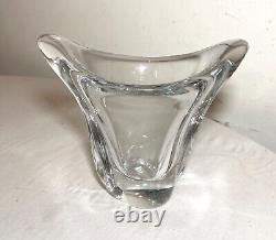 Mint condition vintage handmade signed Daum France clear crystal glass vase
