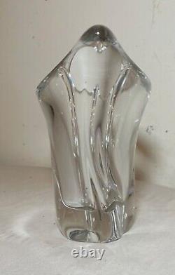 Mint condition vintage handmade signed Daum France clear crystal glass vase