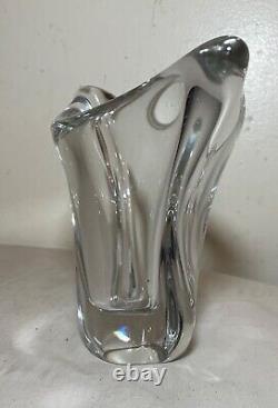 Mint condition vintage handmade signed Daum France clear crystal glass vase