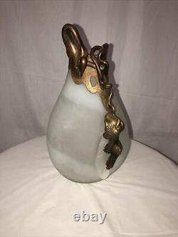 Modern French Art Deco Blown Glass Vase Metal Coated White #1