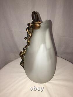 Modern French Art Deco Blown Glass Vase Metal Coated White #1