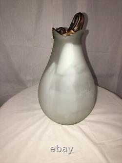 Modern French Art Deco Blown Glass Vase Metal Coated White #1