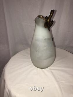 Modern French Art Deco Blown Glass Vase Metal Coated White #1