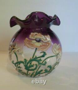 Mont Joye French Art Glass 7 Enameled Vase, c. 1900