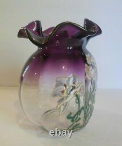 Mont Joye French Art Glass 7 Enameled Vase, c. 1900