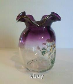 Mont Joye French Art Glass 7 Enameled Vase, c. 1900