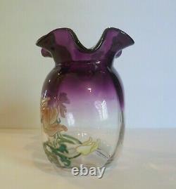 Mont Joye French Art Glass 7 Enameled Vase, c. 1900