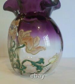 Mont Joye French Art Glass 7 Enameled Vase, c. 1900