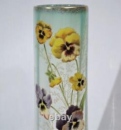 Mont Joye French Art Glass Enamel Vase Iris Motif Early 20th Century
