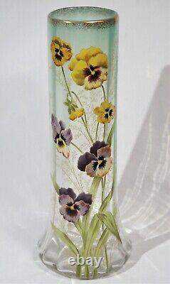 Mont Joye French Art Glass Enamel Vase Iris Motif Early 20th Century