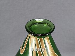 Mont Joye French Hand Painted Floral Art Nouveau Green Art Glass Vase 1900-1920