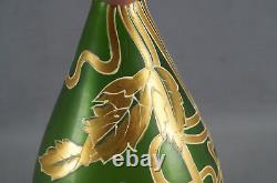 Mont Joye French Hand Painted Floral Art Nouveau Green Art Glass Vase 1900 20