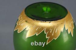 Mont Joye French Hand Painted Floral Art Nouveau Green Art Glass Vase 1900 20