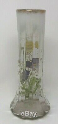 Moser or Legras Mont Joy Enameled Glass Art Nouveau Pansy Vase