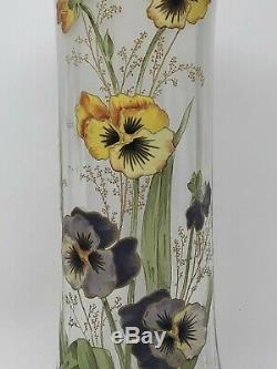 Moser or Legras Mont Joy Enameled Glass Art Nouveau Pansy Vase