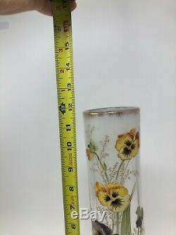 Moser or Legras Mont Joy Enameled Glass Art Nouveau Pansy Vase