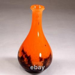 Muller Fres Luneville French Orange & Black French Art Glass blown glass vase