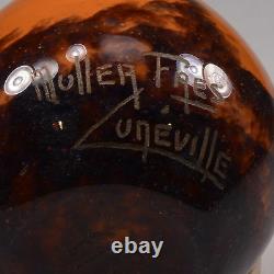 Muller Fres Luneville French Orange & Black French Art Glass blown glass vase