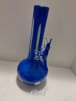 Murano hand blown artist glass vase cobolt blue alligator/lizard accent unique