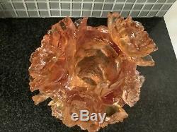 Nancy Daum pate de verre style orange rose vase heavy glass art 18-15.5 cm large