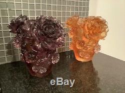 Nancy Daum pate de verre style orange rose vase heavy glass art 18-15.5 cm large