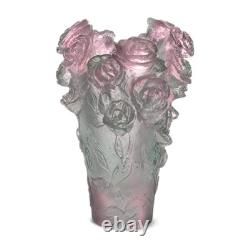 New Daum Crystal Mini Rose Passion Vase Green & Pink #05264-1 /c Brand Nib F/sh