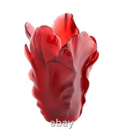 New Daum Crystal Numbered Ed. Red Tulip Vase Small #05213-5 Brand Nib French F/s