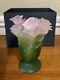 New Daum Crystal Roses Vase Green & Pink Small #03507 Brand Nib French Rare