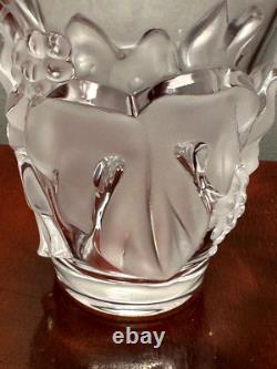 New! Hand-Signed LALIQUE Samur Grapevine Frosted Crystal Glass Vase 5-3/8