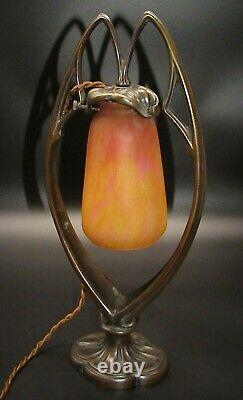 Nice French Art Nouveau Bronze DAUM NANCY Art Glass Desk Table Lamp 15 T Signed