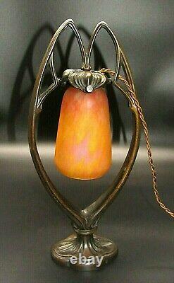 Nice French Art Nouveau Bronze DAUM NANCY Art Glass Desk Table Lamp 15 T Signed