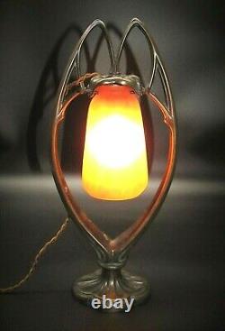 Nice French Art Nouveau Bronze DAUM NANCY Art Glass Desk Table Lamp 15 T Signed