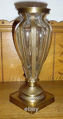 Old French Brass Or Bronze & Glass Vase 9 3/4