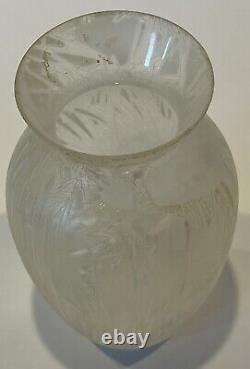 Old Mont Joye Legras Glass Nouveau Chipped Ice Acid Frosted Crystal Glass Vase