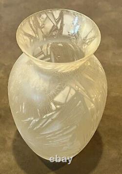 Old Mont Joye Legras Glass Nouveau Chipped Ice Acid Frosted Crystal Glass Vase