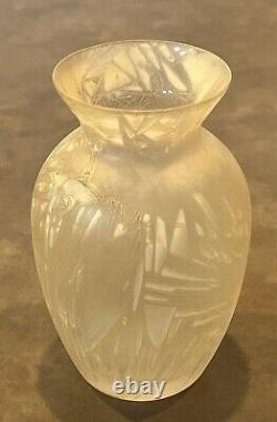 Old Mont Joye Legras Glass Nouveau Chipped Ice Acid Frosted Crystal Glass Vase